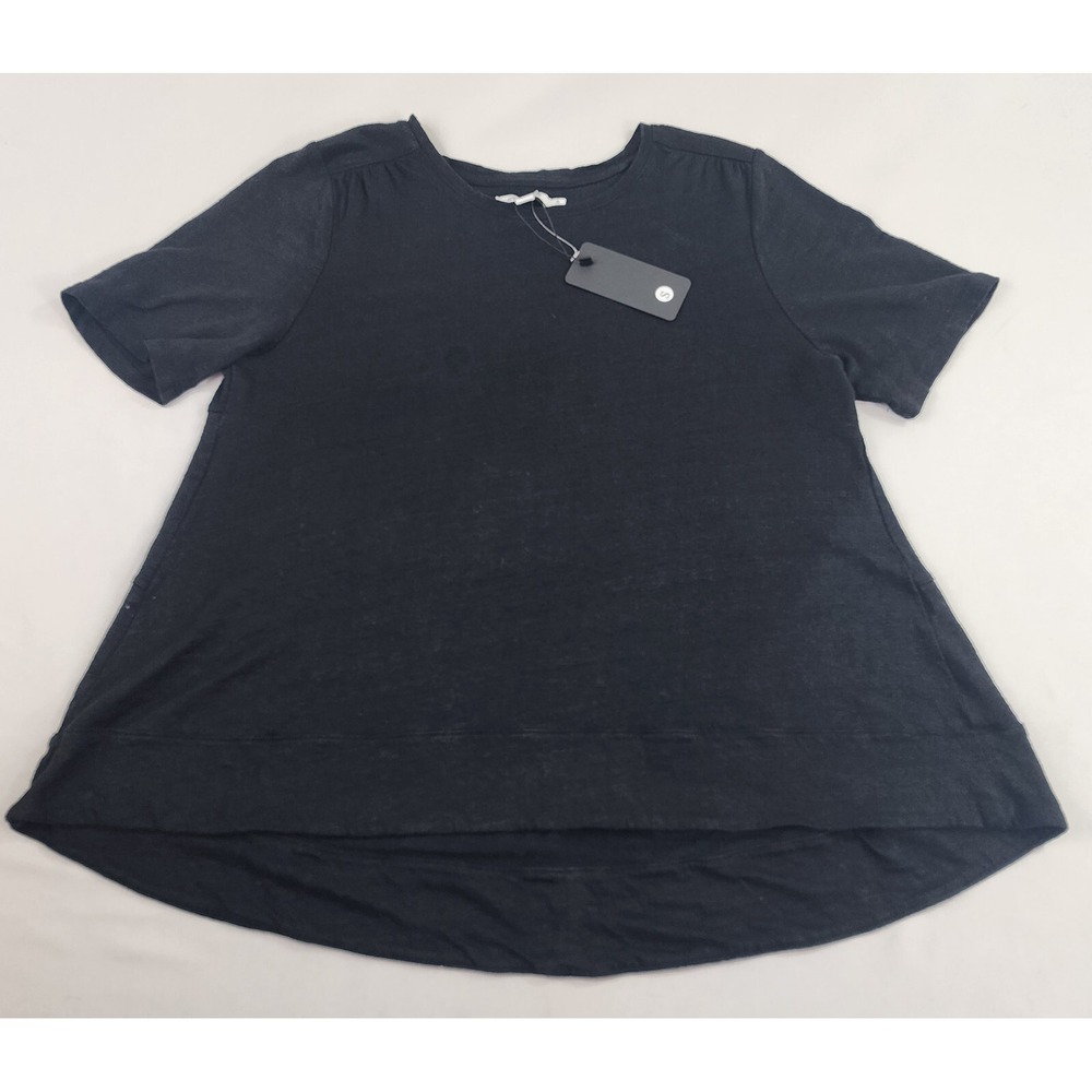 Chico's Womens Black Linen Tiered Tunic T-Shirt Top Size 0 US S Short Sleeve